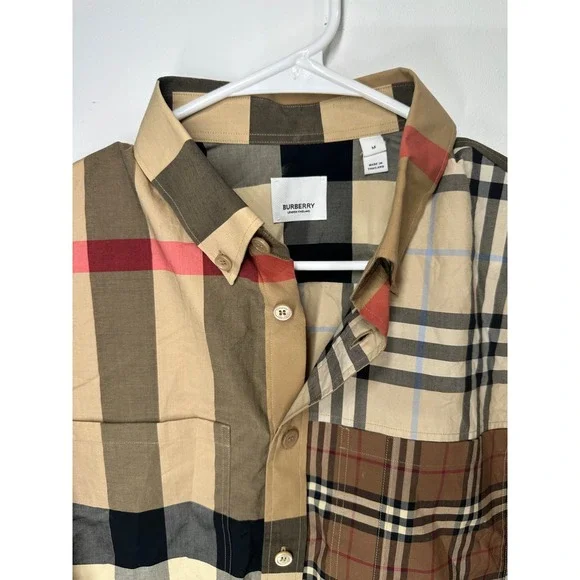 Burberry Long Sleeve Button Down Shirt All Over Nova Check Print Brown - Medium - Picture 2 of 6